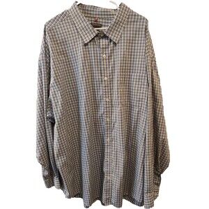 Men's Van Heusen Traveler Blue Plaid Button Down Long Sleeve Shirt Size 4XL-Big